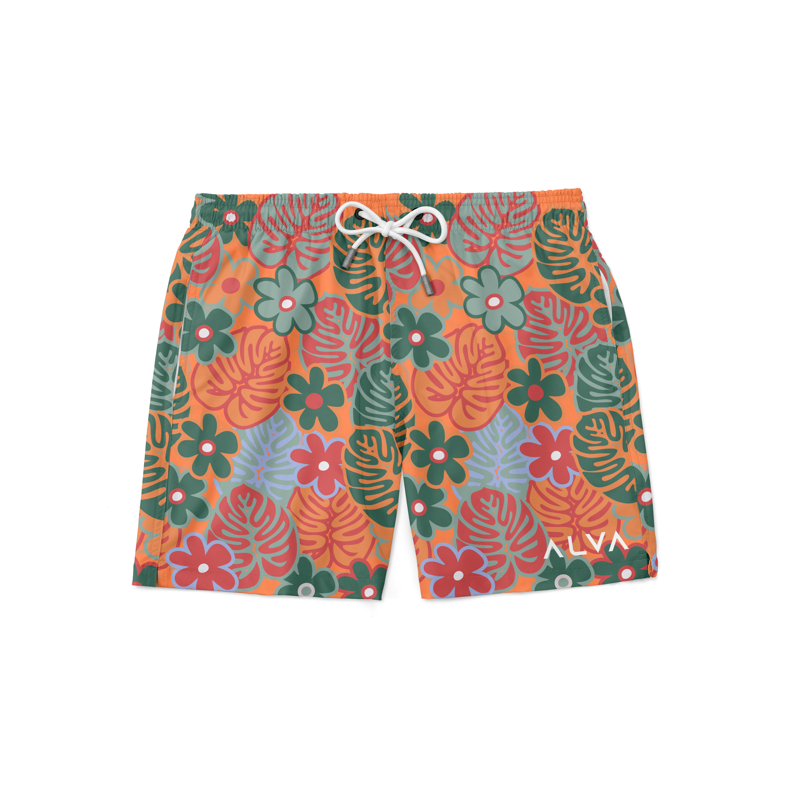 Swim Trunks - Retro Tiger Orange Floral
