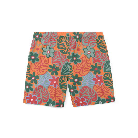 Swim Trunks - Retro Tiger Orange Floral