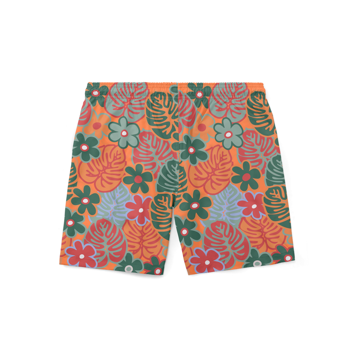 Swim Trunks w/ Lining - Retro Tiger Orange Floral