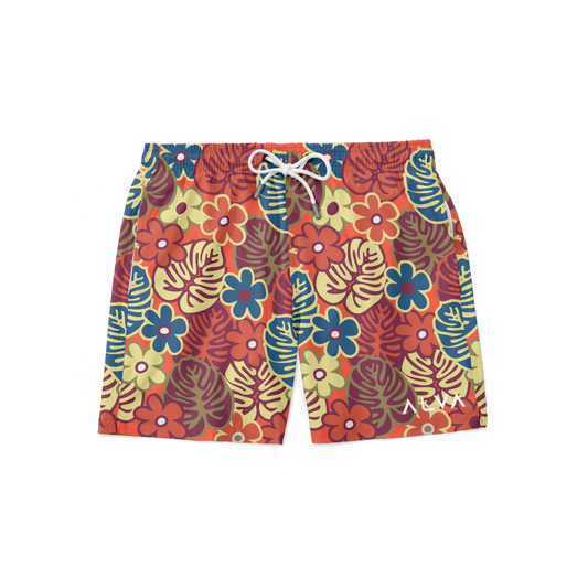 Swim Trunks w/ Lining - Retro Apricot Floral